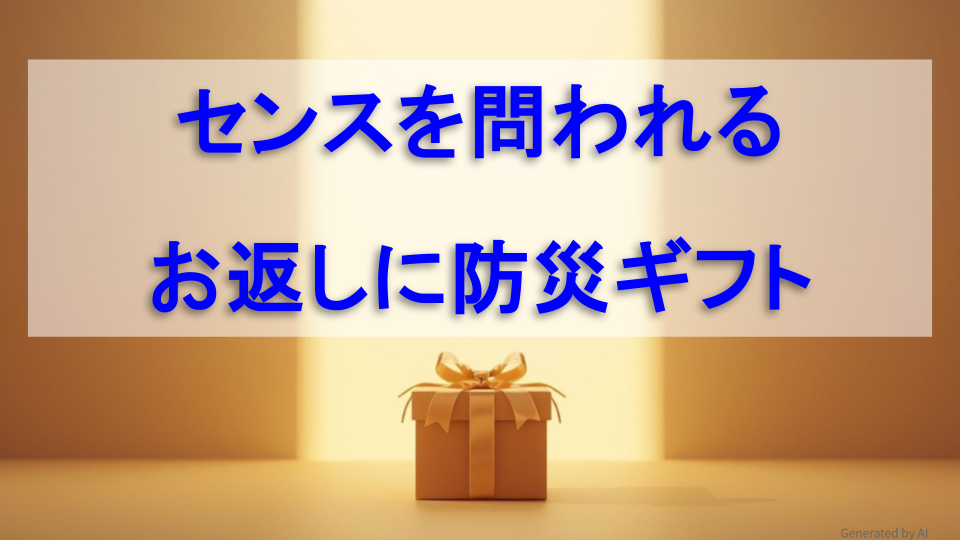 背景は柔らかな光が差し込むベージュトーンの空間で、中央にゴールドのリボンがかかった上品なギフトボックスが置かれている。
