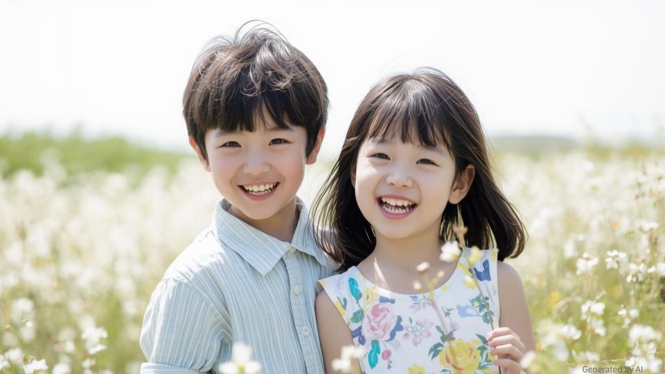 男の子と女の子が笑っている様子。