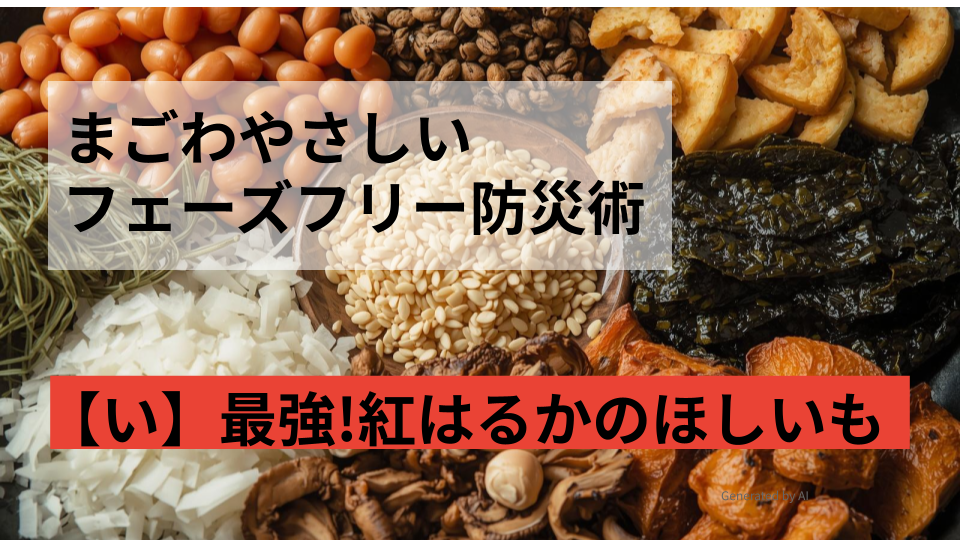 まごはやさしい、日本の保存食で、甘納豆、いりごま、わかめ、野菜、さかな、しいたけ、いもの画像